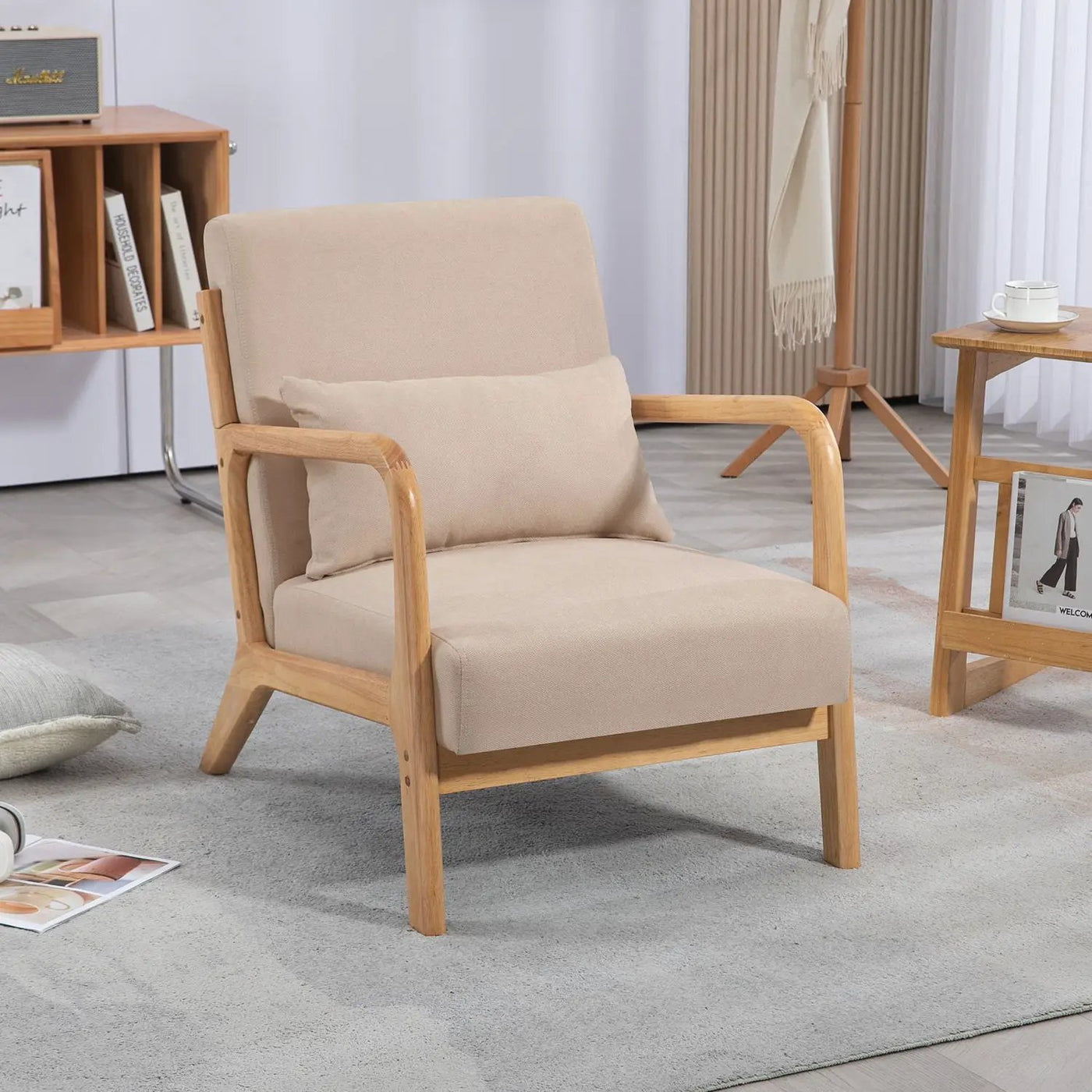 Leisure Chair With Solid Wood Armrest And Feet, Mid-Century Modern Accent Sofa, 1 Seat by Unique Piece Furniture