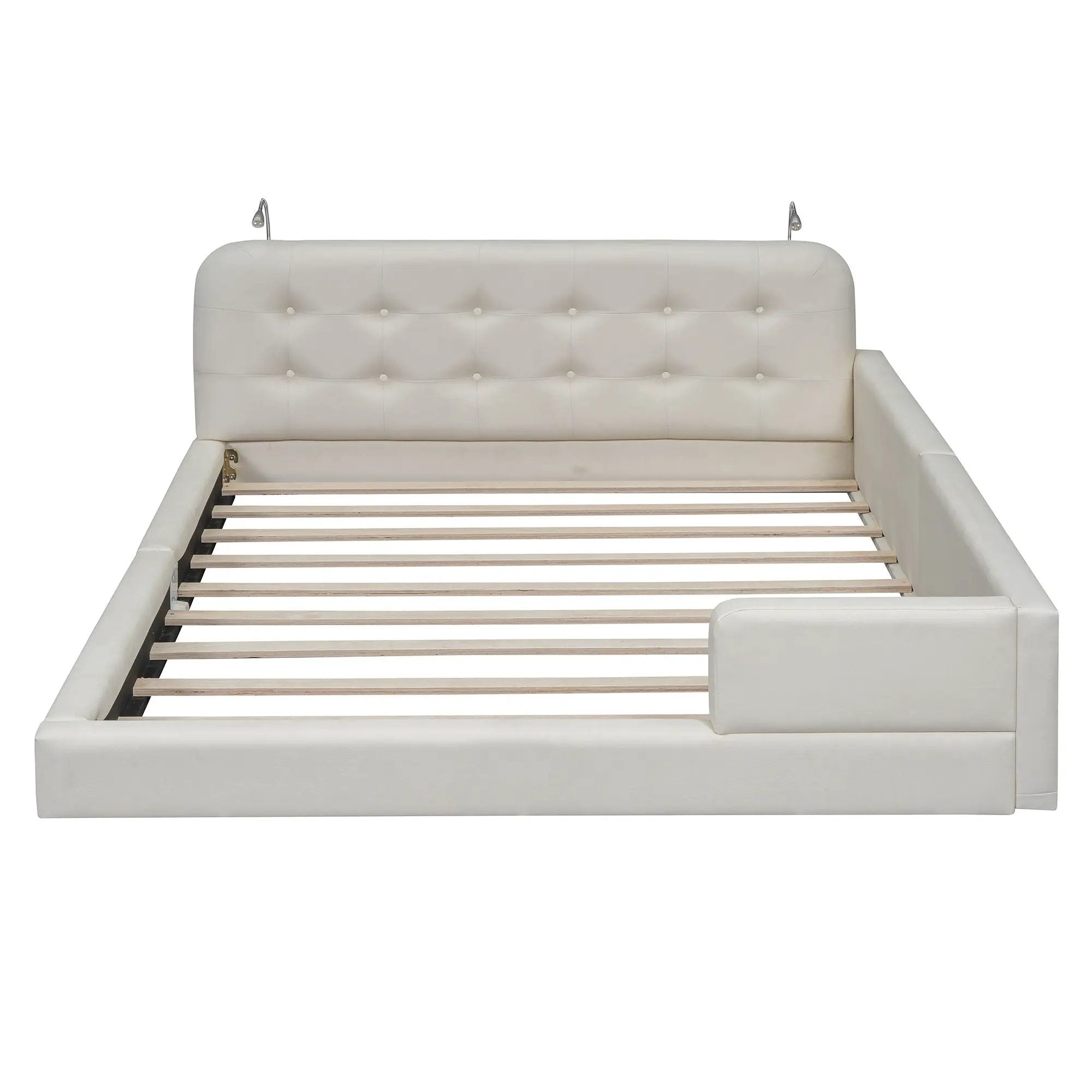 Queen Size Upholstered Platform Bed With 2 Reading Lights - White by Unique Piece Furniture