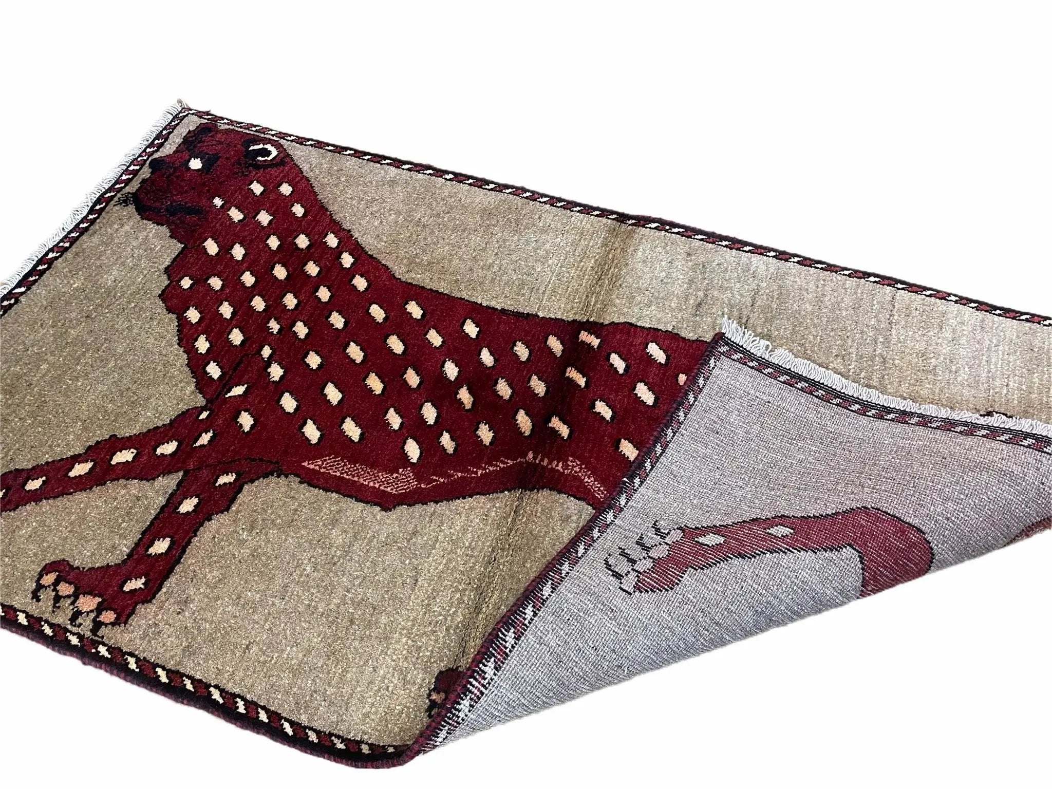 3 X 5 Handmade Hand-Knotteed New Vintage Rug Quality Wool Leopard Burgundy Beige by Jewel Rugs