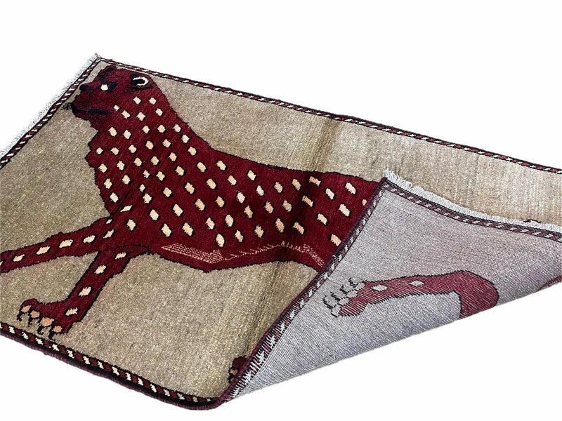 3 X 5 Handmade Hand-Knotteed New Vintage Rug Quality Wool Leopard Burgundy Beige by Jewel Rugs