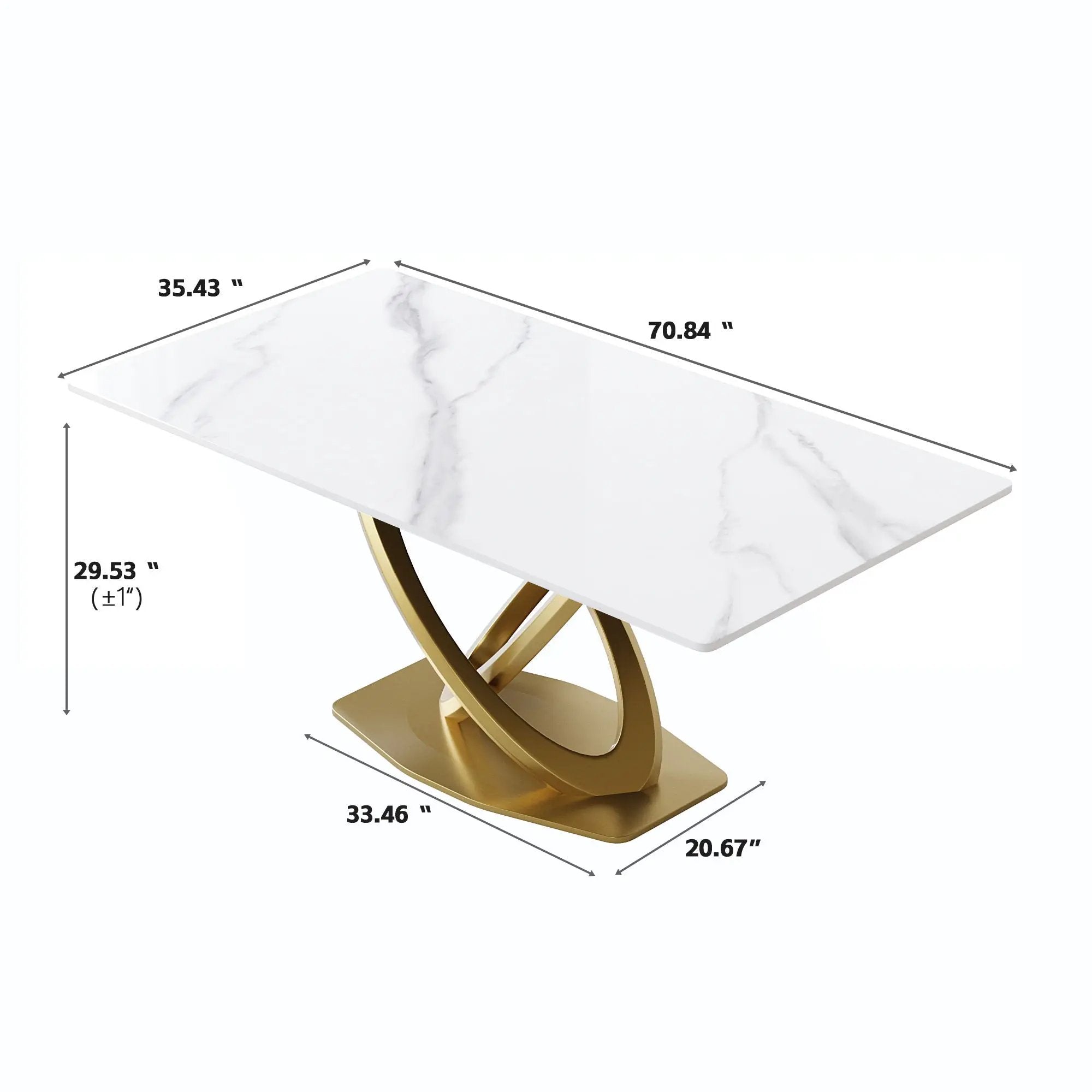 70.84" Modern Artificial Stone Panel Double-Ring Stainless Steel Metal Legs, Can Accommodate 6-8 People by HouseOfZazla