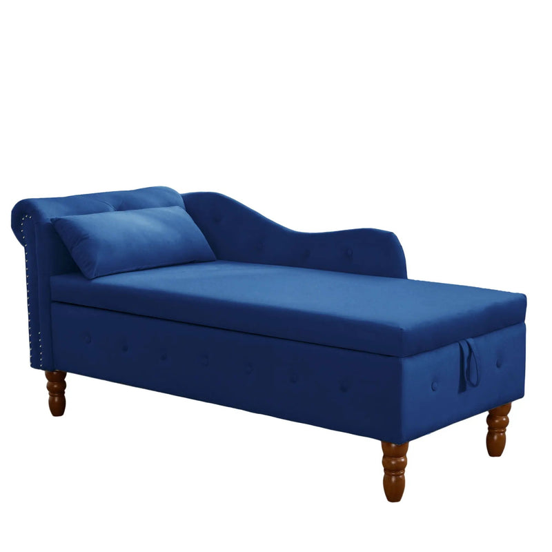 Chaise Lounge Indoor, Lounge Chair For Bedroom With Storage & Pillow, Modern Upholstered Rolled Arm Chase Lounge For Sleeping With Nailhead Trim For Living Room Bedroom Office by HouseOfZazla