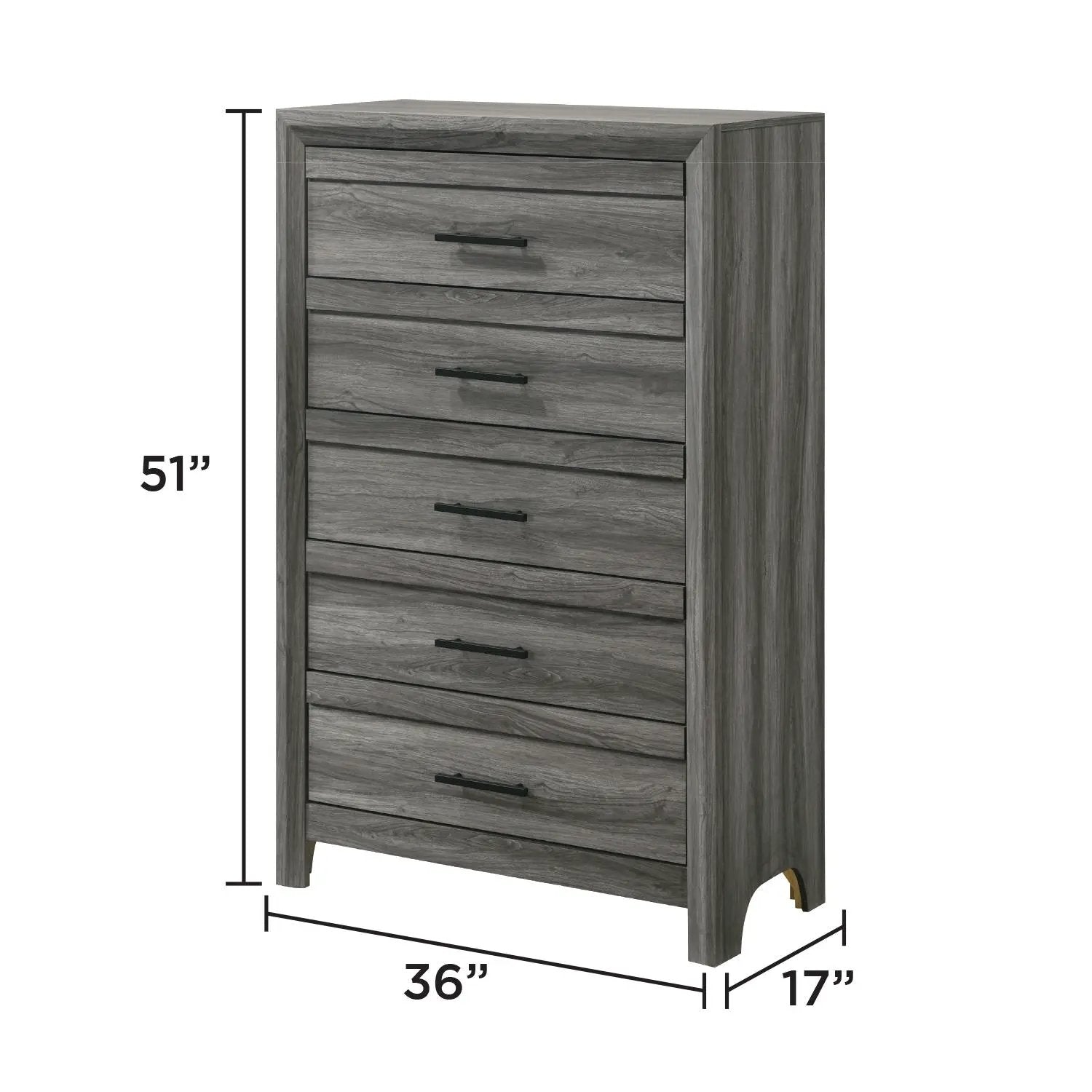 Denver - 5 Drawer Chest - Gray by HouseOfZazla