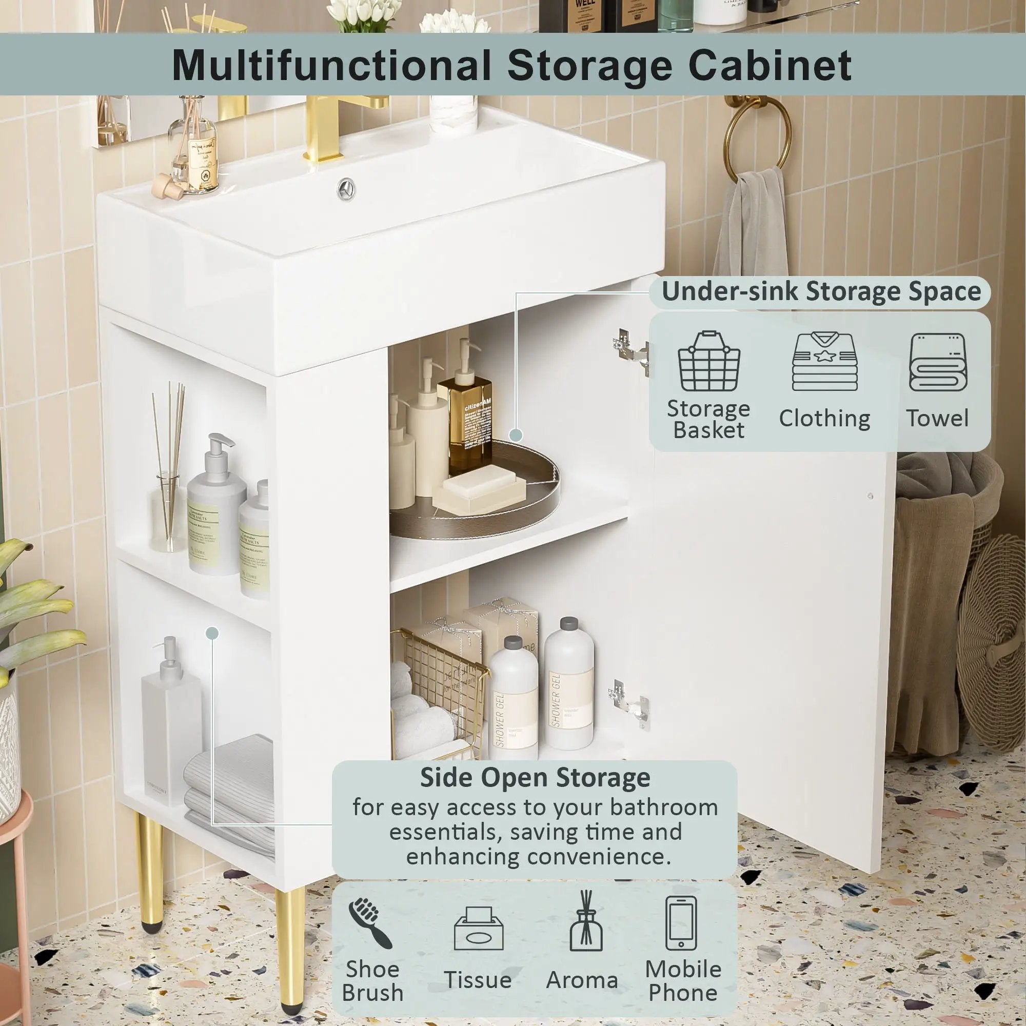 Bathroom Vanity, Combo Cabinet, Bathroom Storage Cabinet, Single Ceramic Sink by Unique Piece Furniture