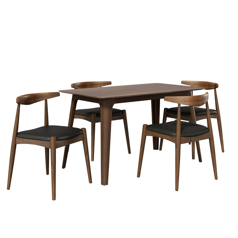 5 Piece Dining Set With 1 Table And 4 Upholstered Chairs - Walnut / Black by HouseOfZazla