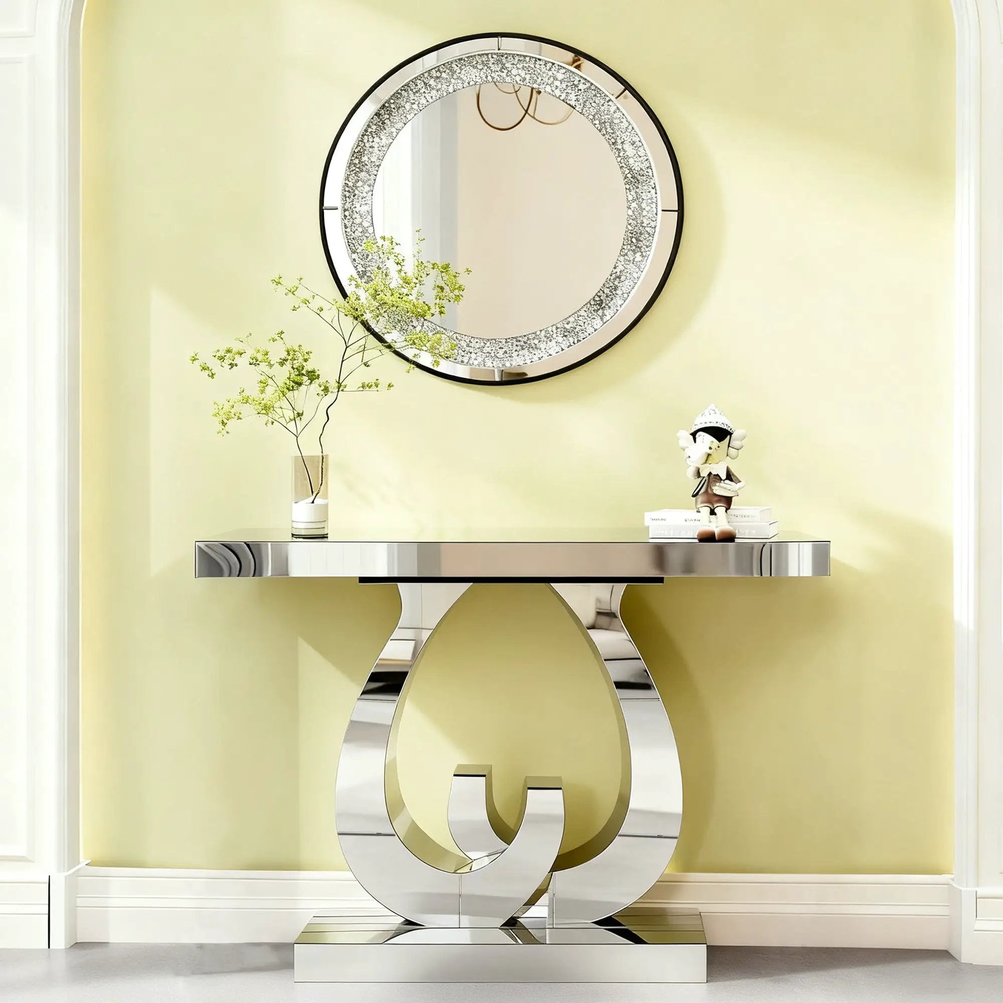 Modern Mirror Side Table with Double C-Shape Base by HouseOfZazla