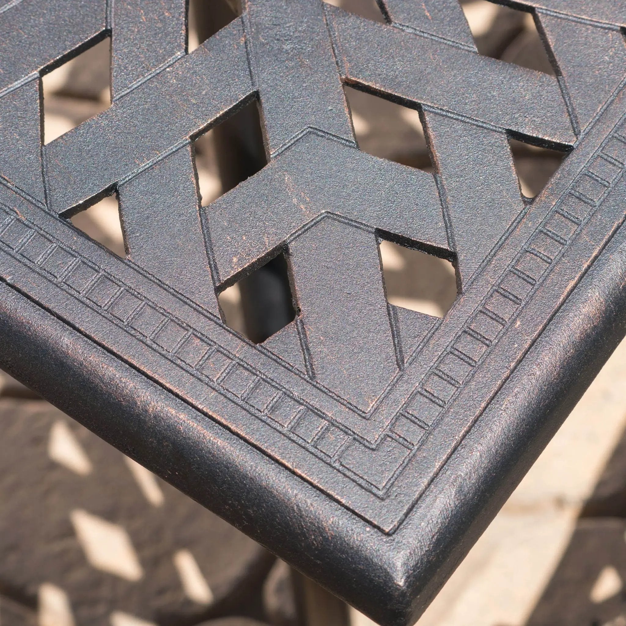 Enchantia Outdoor Square Dining Table with Weave Tabletop and Flared Legs - Copper by HouseOfZazla