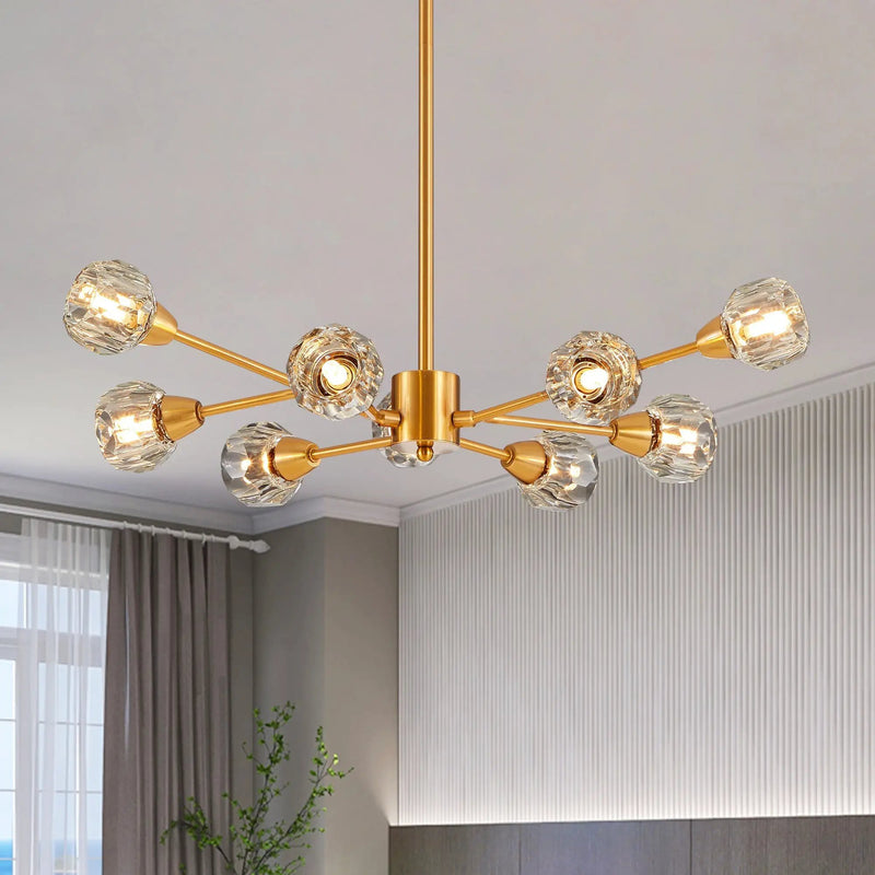 28" Modern Crystal Chandelier with 9 Lights in Golden Finish by HouseOfZazla