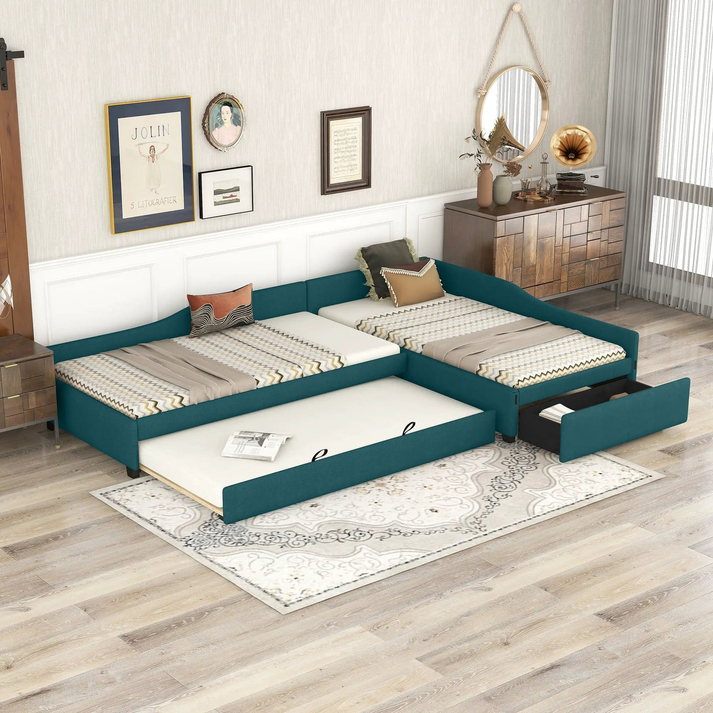 Upholstered Double Daybed With Trundle And Drawer by Unique Piece Furniture