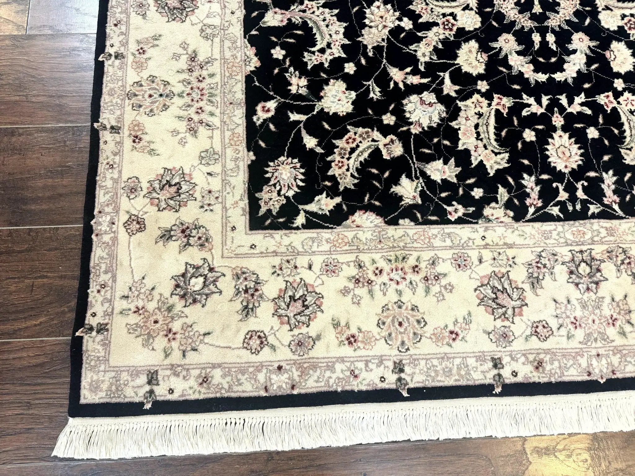 Sino Persian Rug 6x9, Black and Ivory, Wool and Silk Highlights, Handmade by Jewel Rugs