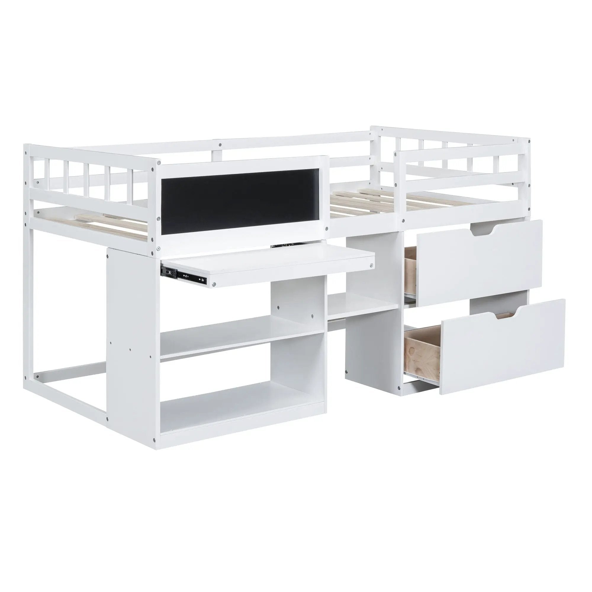 Low Loft Bed With Rolling Desk, Shelf And Drawers by Unique Piece Furniture