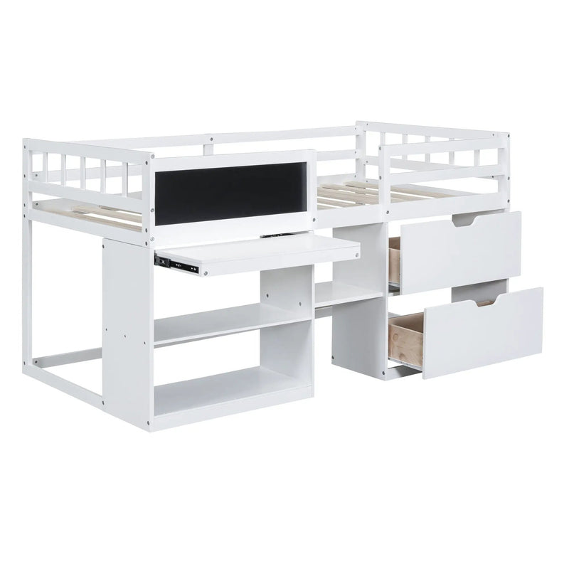 Low Loft Bed With Rolling Desk, Shelf And Drawers by Unique Piece Furniture