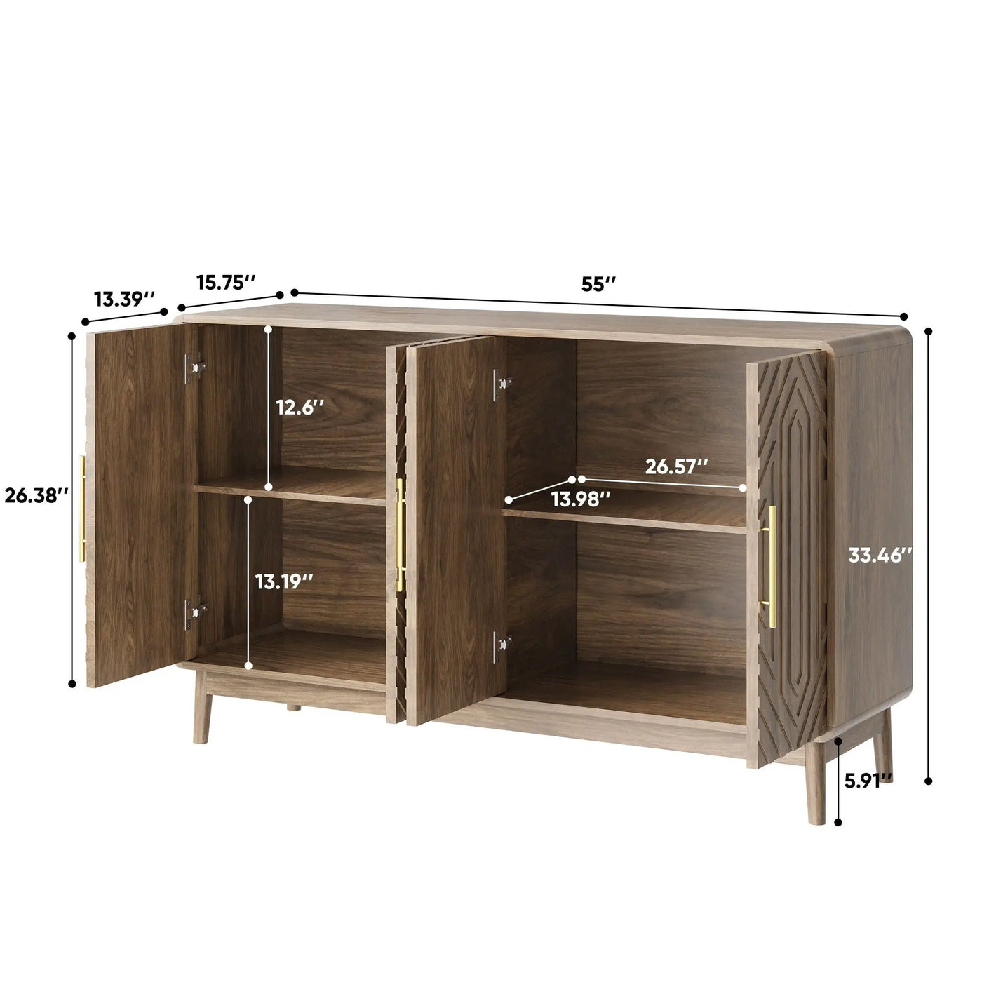 Sideboard Buffet Cabinet With Carved Doors And Adjustable Layer Board by HouseOfZazla