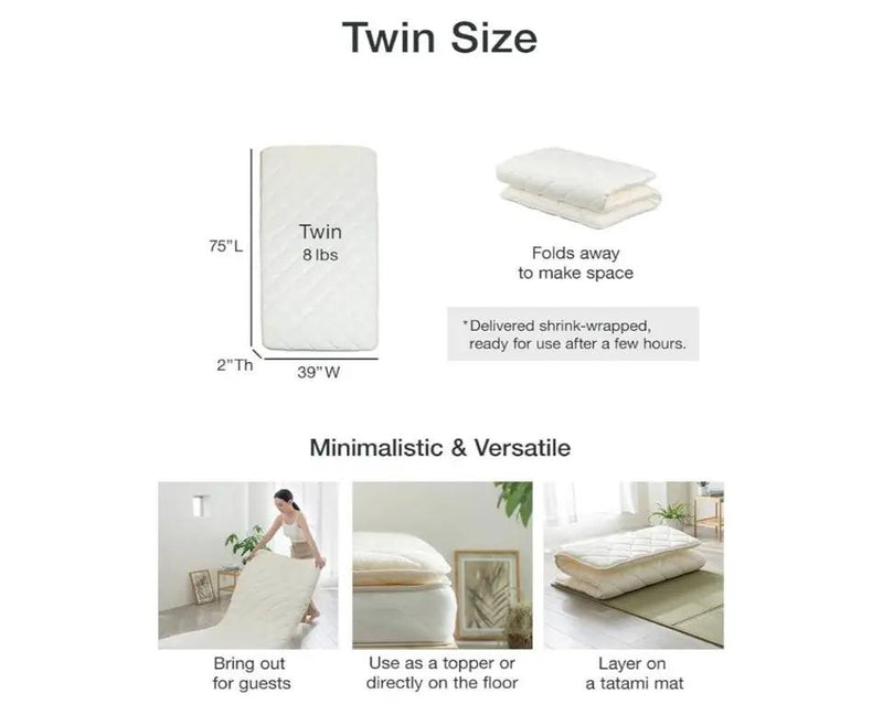 FULI Japanese Futon Mattress, Japanese Floor Mattress, Floor Bed, Tatami Foldable Bed, Roll Up Sleeping Pad, Shikibuton, Made in Japan (White, Twin) by Selzalot
