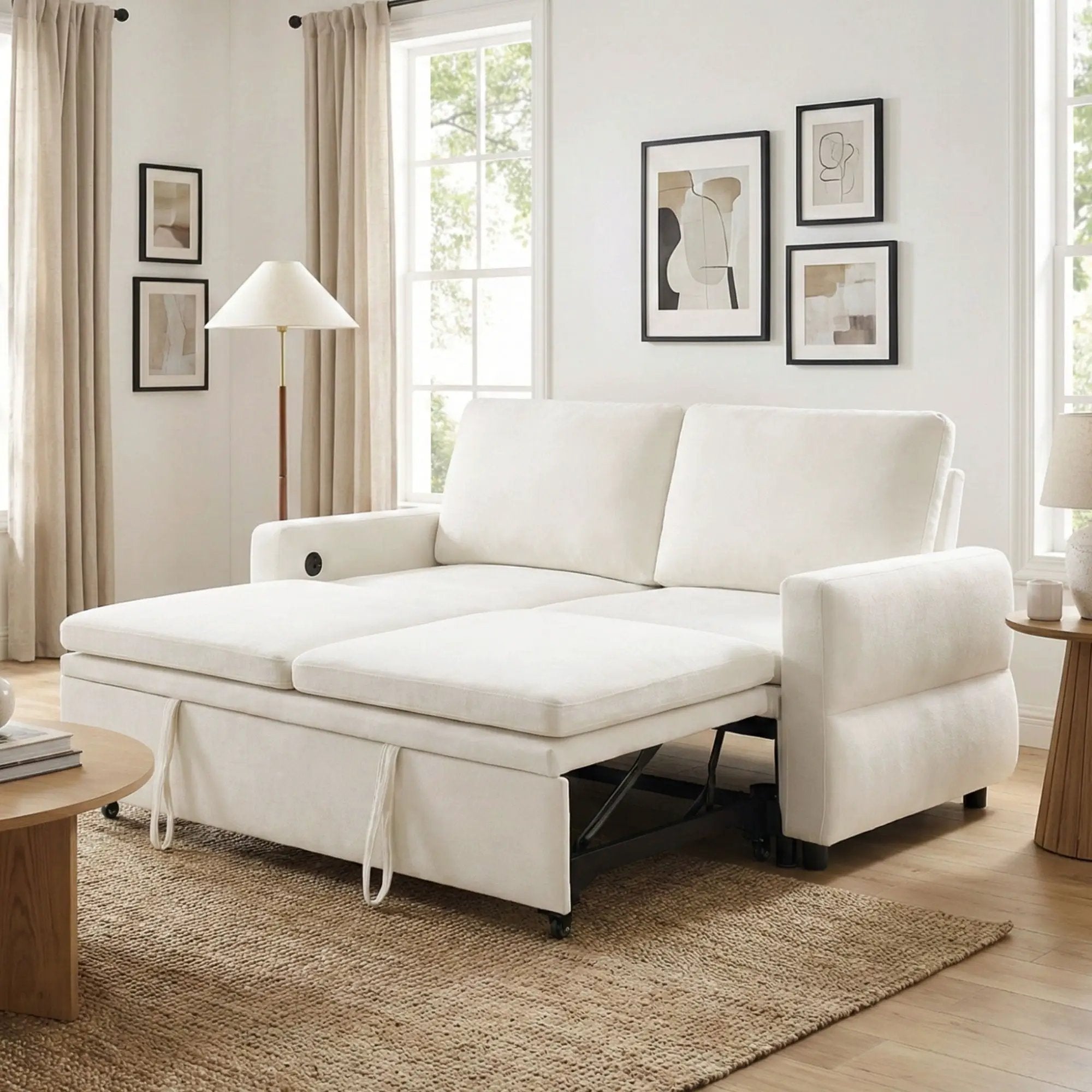 Convertible Sofa Bed Loveseat With Adjustable Backrest And USB Ports by HouseOfZazla
