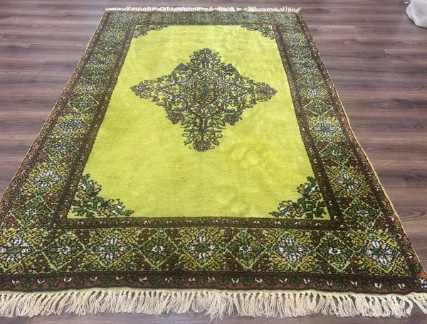 Moroccan Rug 6x8, Semi Open Field, Vintage, Lime Green, Wool Carpet, photo 2 of 13