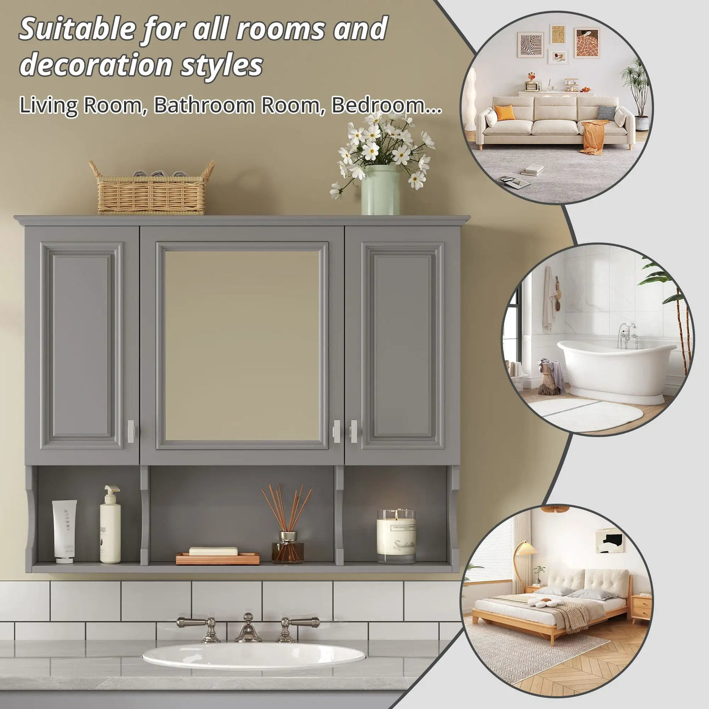 Wall Mounted Bathroom Medicine Wall Cabinet With Mirror & Open Shelves by HouseOfZazla