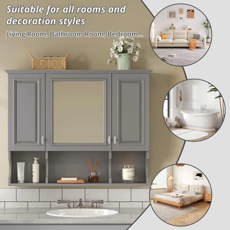 Wall Mounted Bathroom Medicine Wall Cabinet With Mirror & Open Shelves by Unique Piece Furniture
