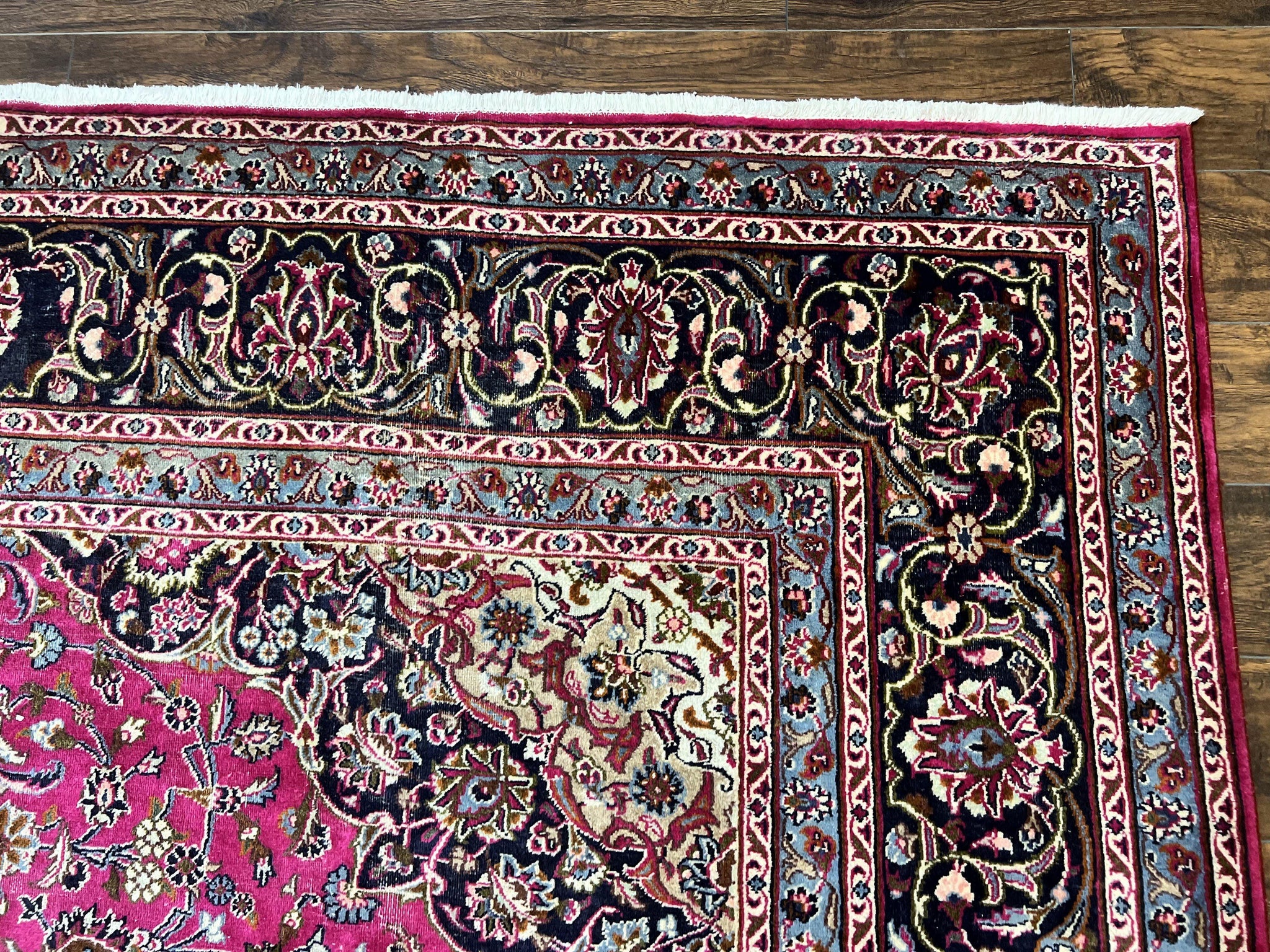 Persian Rug 10x13, Wool Hand Knotted Antique Kashmar Carpet, Raspberry Red & Navy Blue, Floral Medallion, Traditional Oriental Rug 10 x 13 by Jewel Rugs
