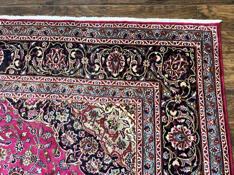Persian Rug 10x13, Wool Hand Knotted Antique Kashmar Carpet, Raspberry Red & Navy Blue, Floral Medallion, Traditional Oriental Rug 10 x 13 by Jewel Rugs