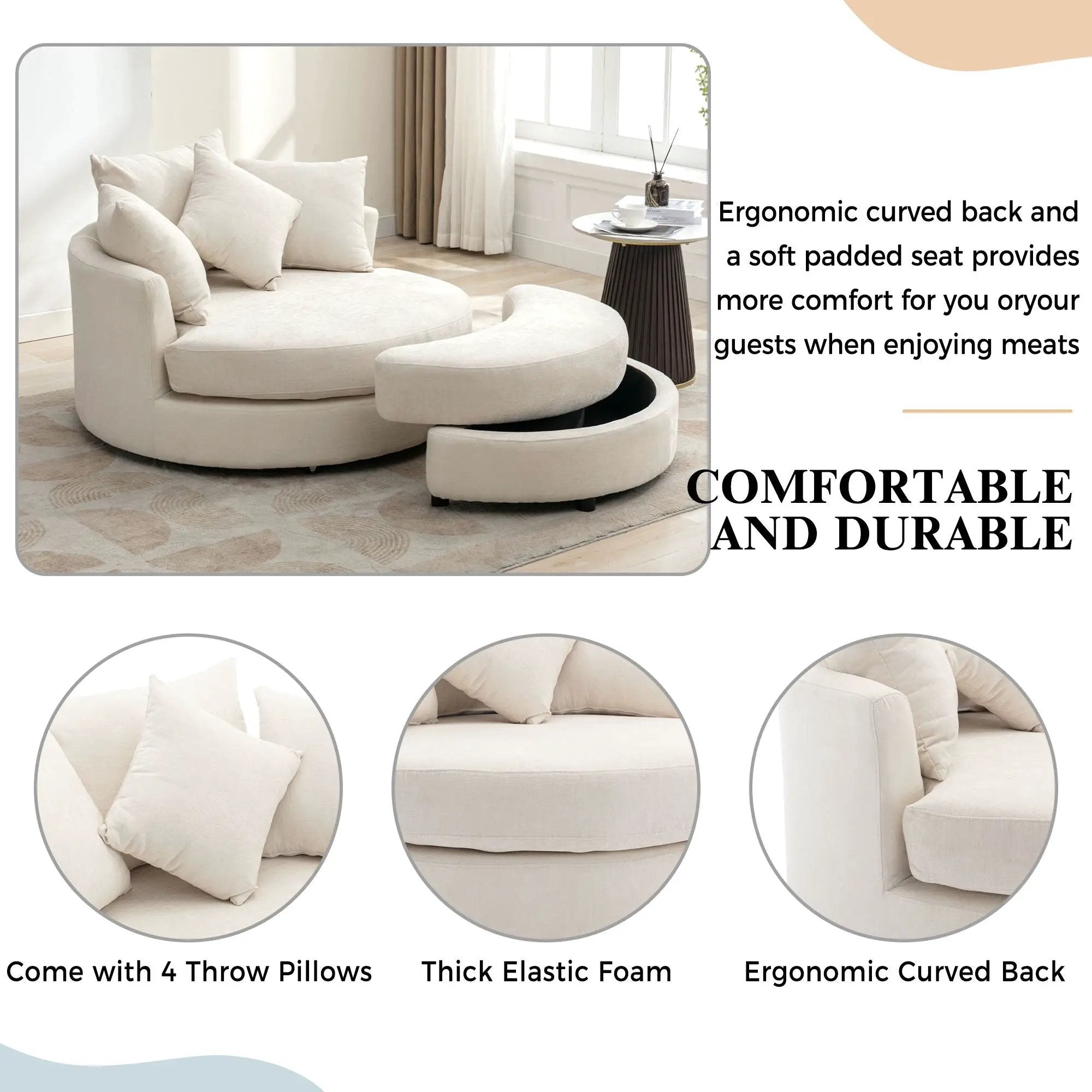 360° Swivel Accent Barrel Chair With Storage Ottoman & 4 Pillows, Modern Leisure Chair Round Accent For Living Room by HouseOfZazla