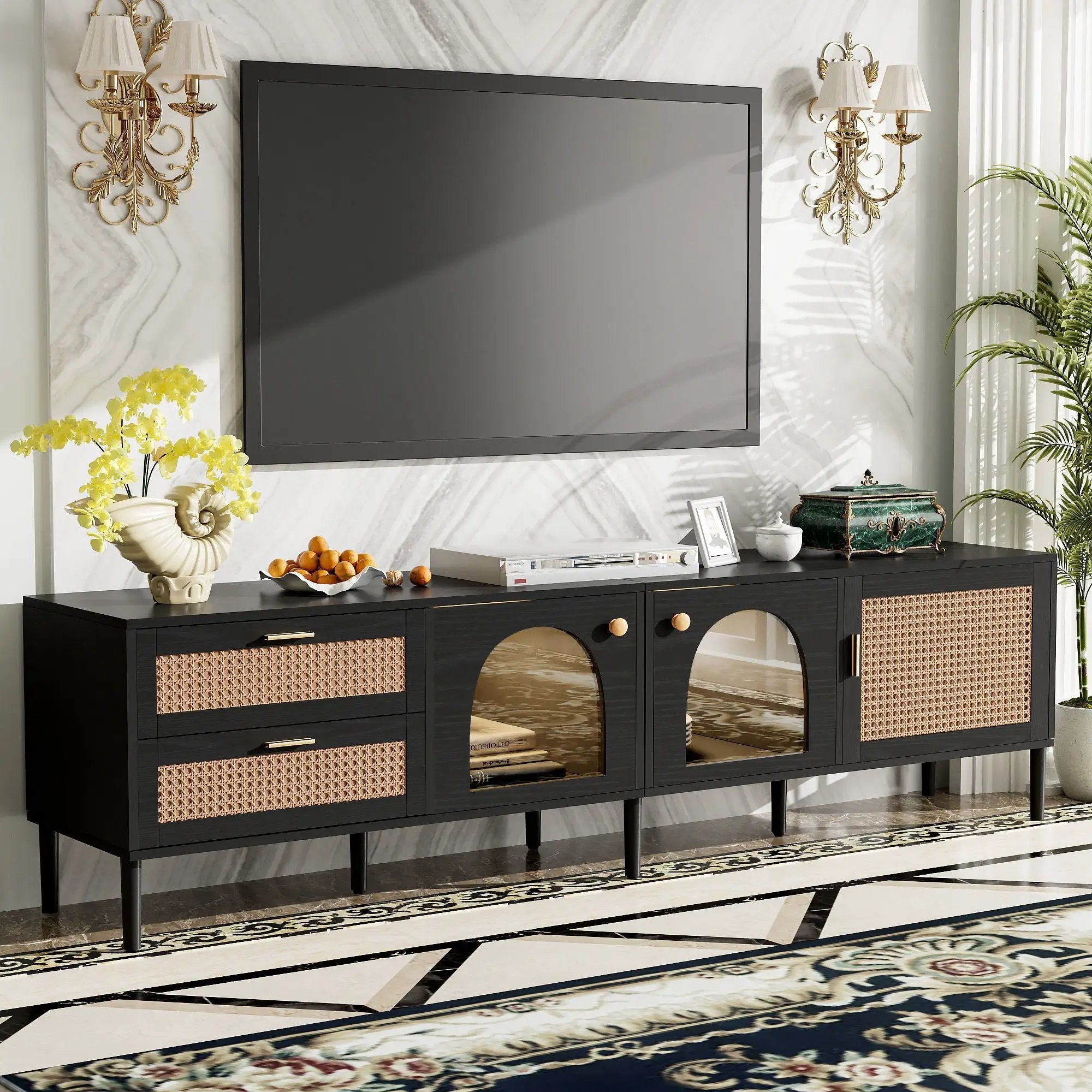 TV Stand With App-Controlled LED Lights, 2 Drawers & Door Storage by Unique Piece Furniture