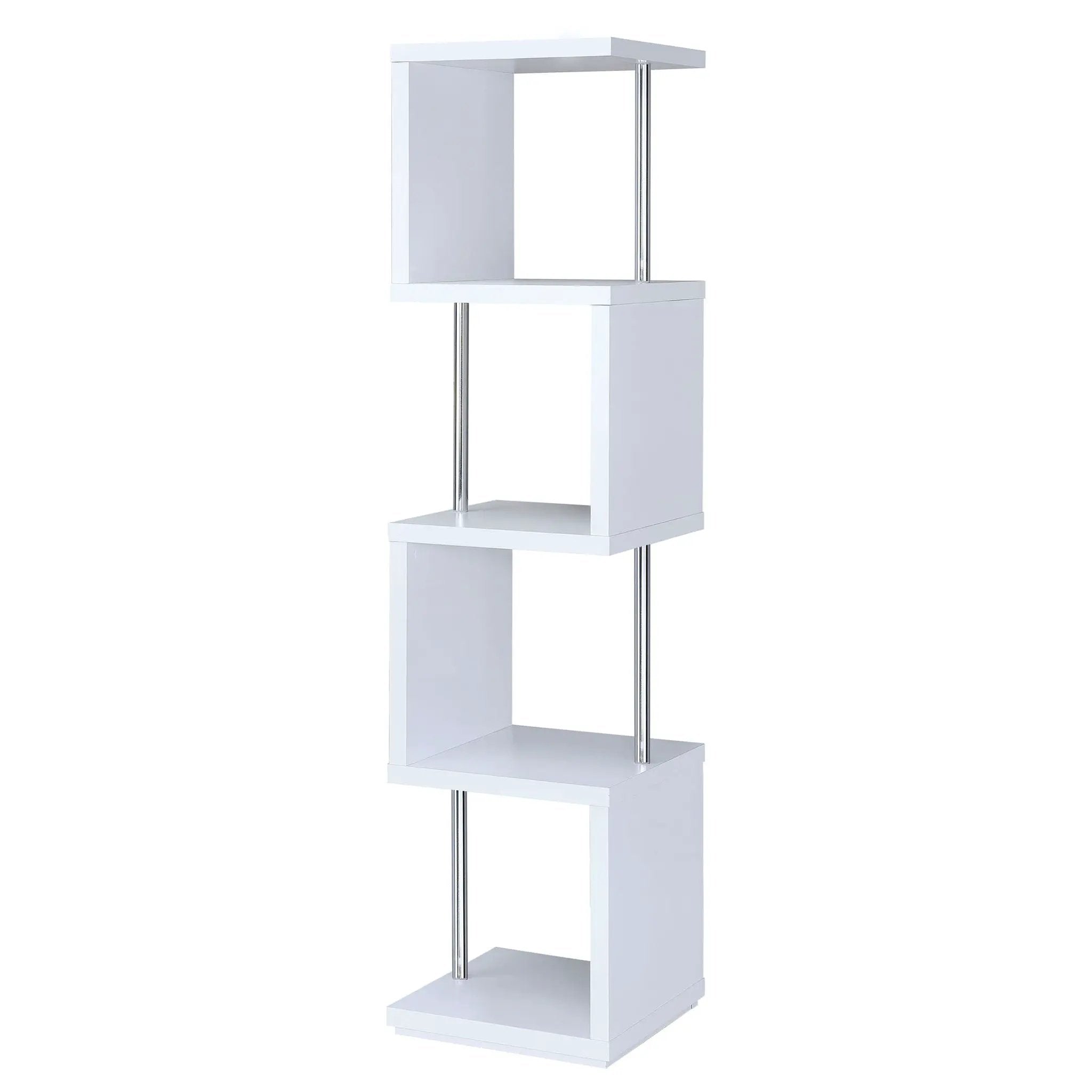 Baxter 67-inch 4-shelf Bookshelf White and Chrome by Unique Piece Furniture