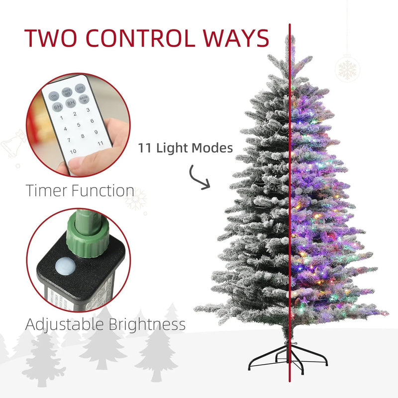 6.5 Ft Pre-Lit Snow Flocked Mountain Pine Artificial Christmas Tree by HouseOfZazla