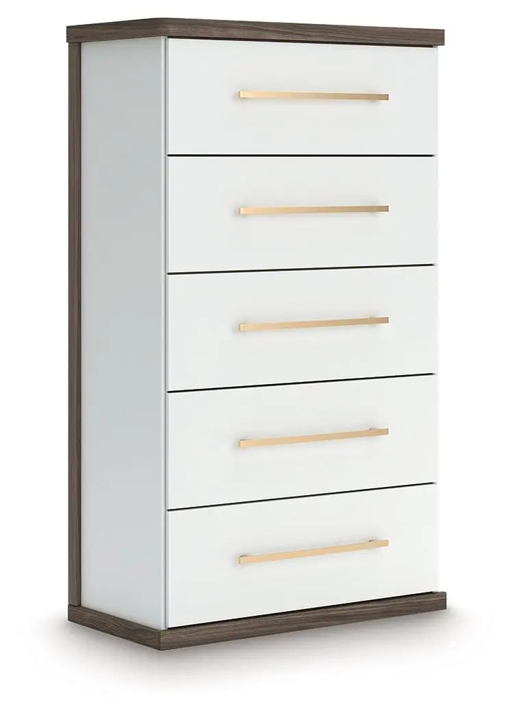 Kendanport - Five Drawer Chest - Brown / White by Unique Piece Furniture