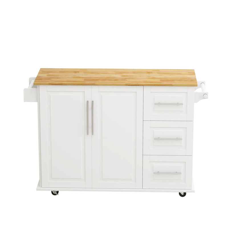 Kitchen Island Cart With 2 Door Cabinet, 3 Drawers, Spice Rack & Towel Rack - White by Unique Piece Furniture