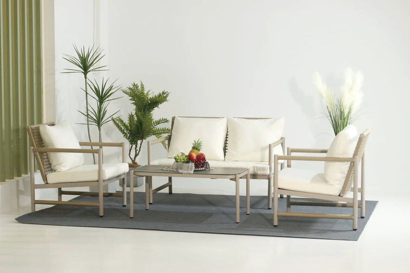 4 Pieces Patio Furniture Set, PE Rattan Wicker With Washable Cushion And Tempered Glass Tabletop, Conversation Furniture For Garden Poolside Balcony by HouseOfZazla