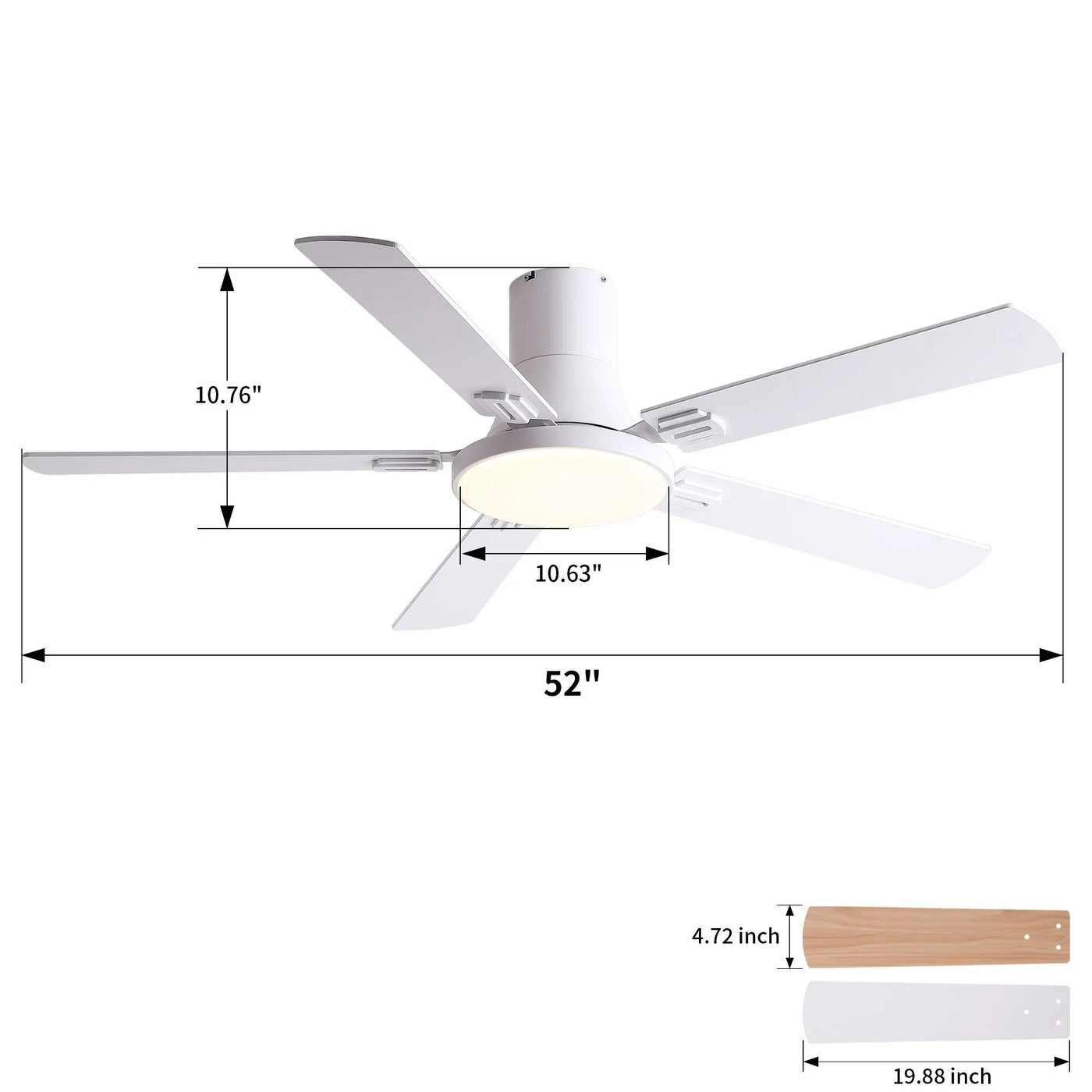 Flush Mount Ceiling Fans With LED Light And Remote Control, 5 Blades by Unique Piece Furniture