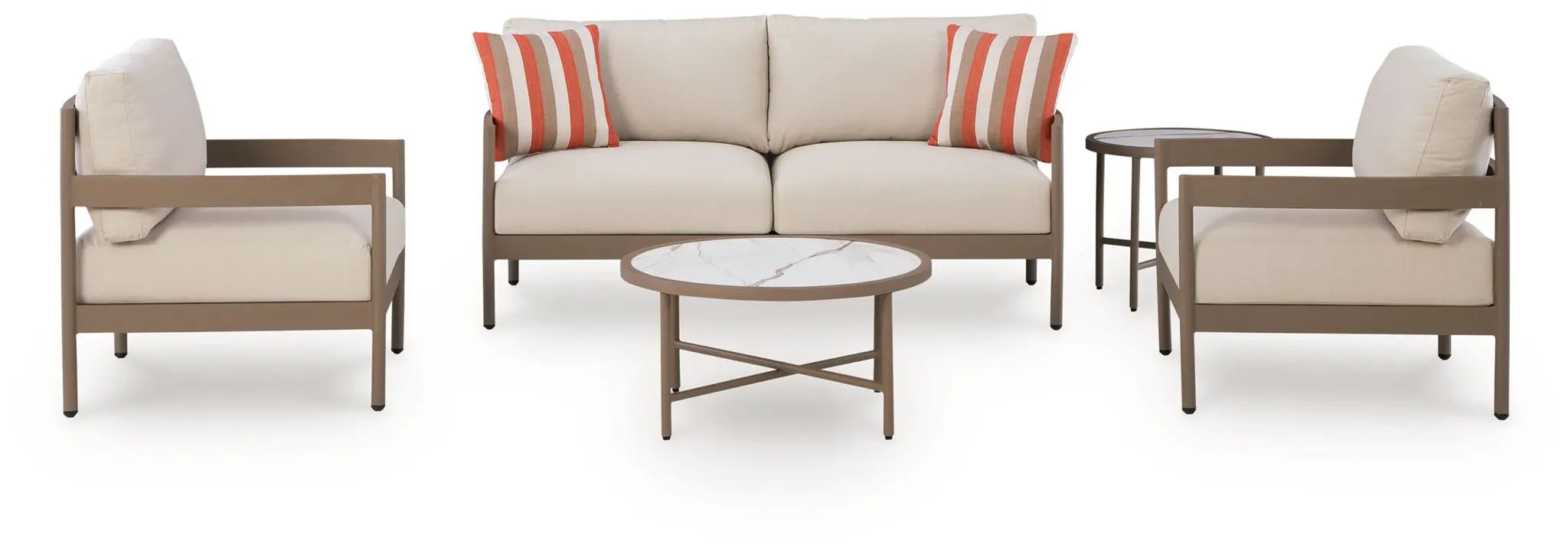 Bluff Trail - Loveseat, Lounge Chairs, Tables Set (Set of 5) - Beige by Unique Piece Furniture