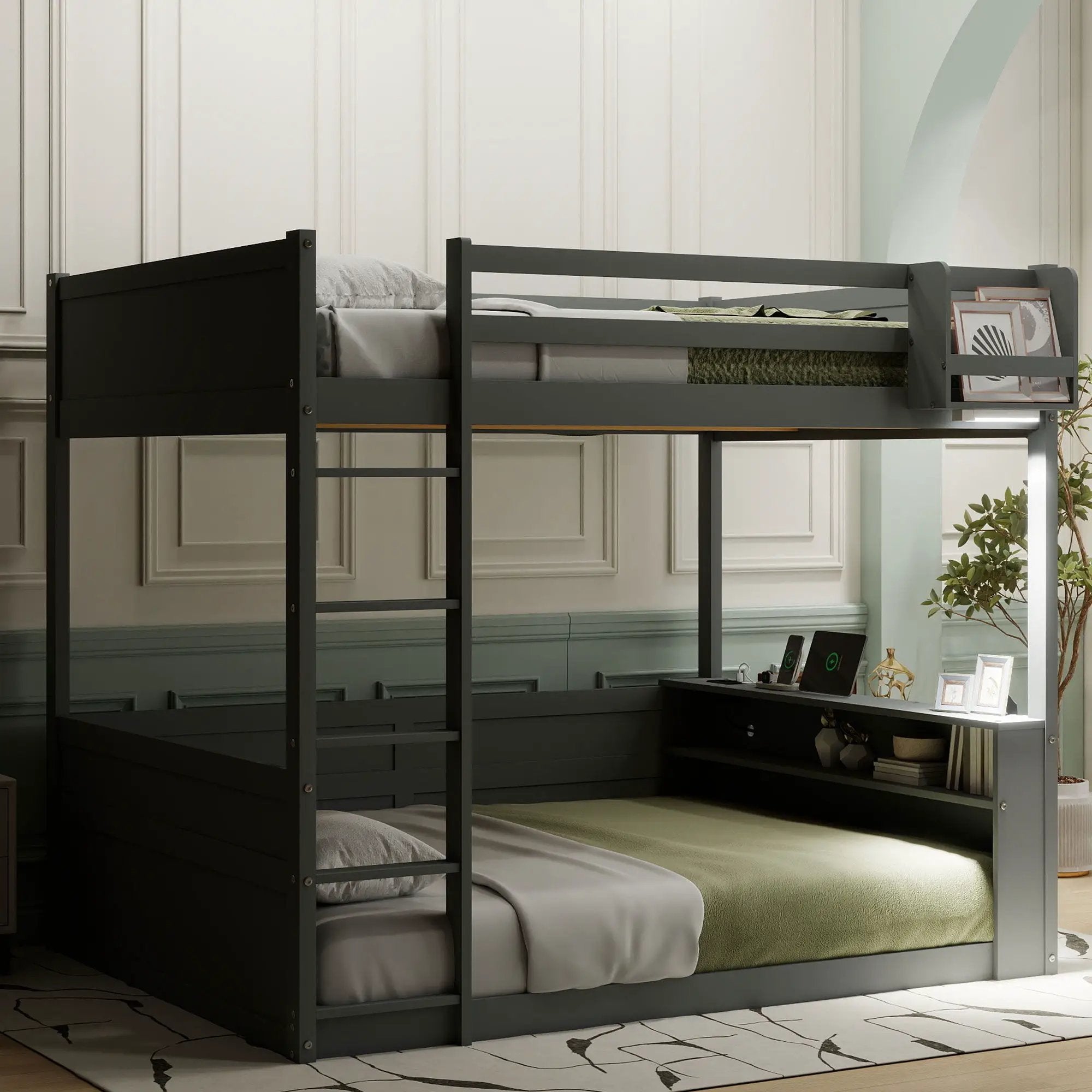 Bunk Bed With Built In Shelves, Storage Box, LED Light And USB Charging Station by Unique Piece Furniture