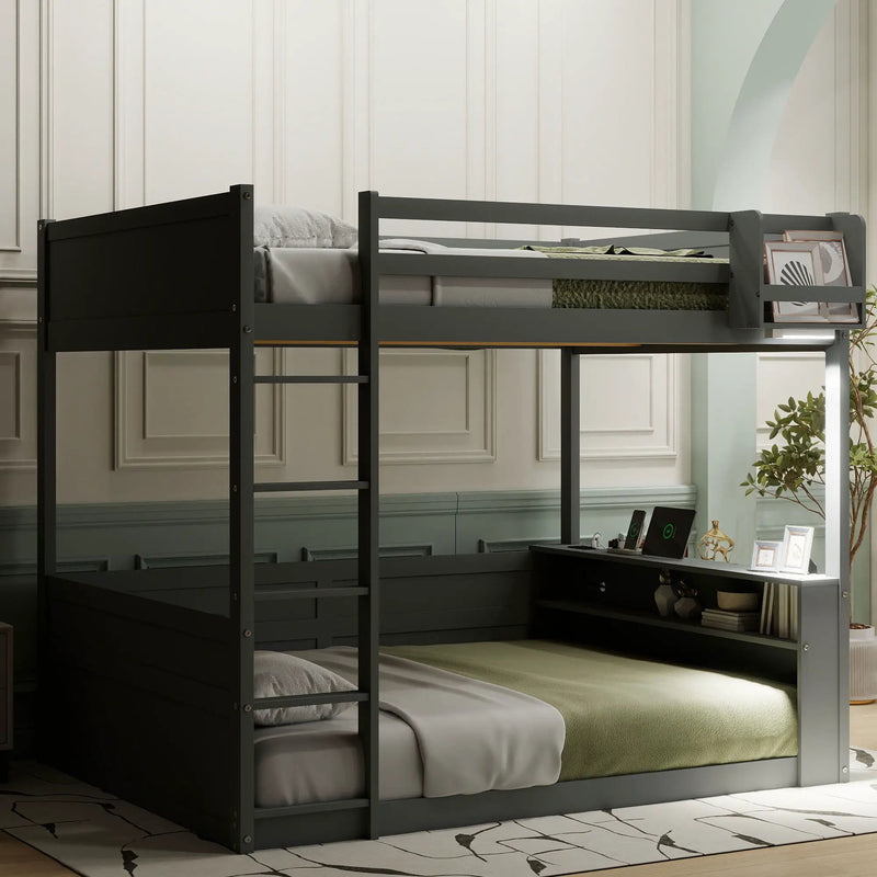 Bunk Bed With Built In Shelves, Storage Box, LED Light And USB Charging Station