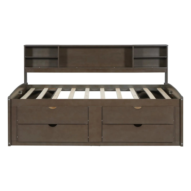 Daybed With 2 Bedside Cabinets, Upper Shelves And 4 Drawers by Unique Piece Furniture