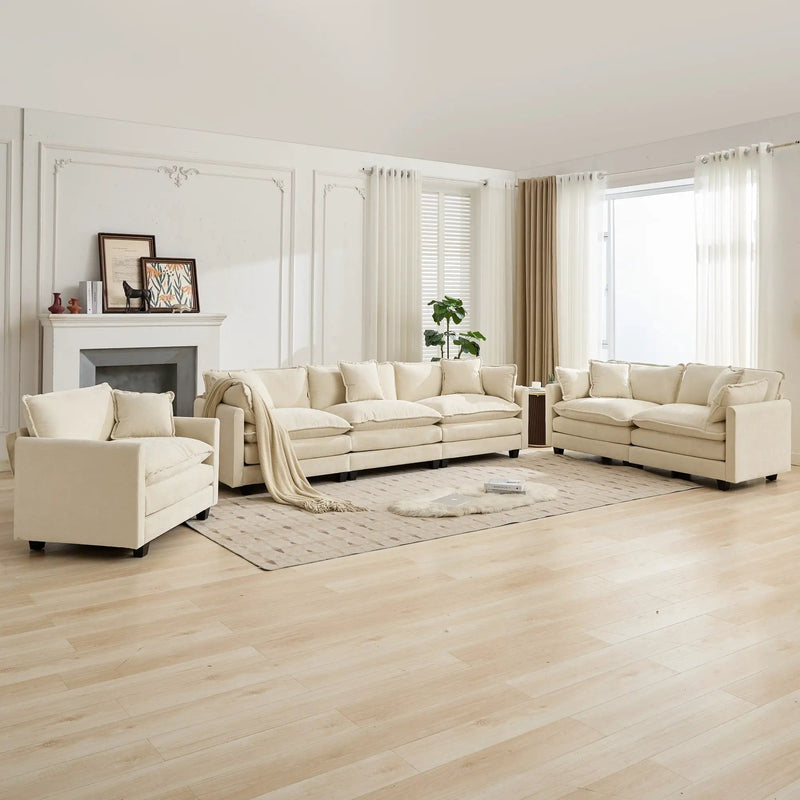 Cloud3 Seats Sofa (Ottoman is not included)Chenille Fabric in Beige by BLAKHOM