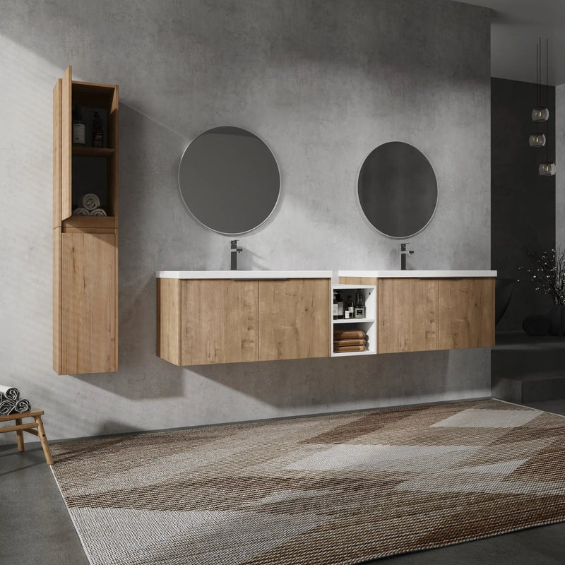 84" Wall-Mounted Bathroom Vanity With Sink and Side Cabinet by HouseOfZazla