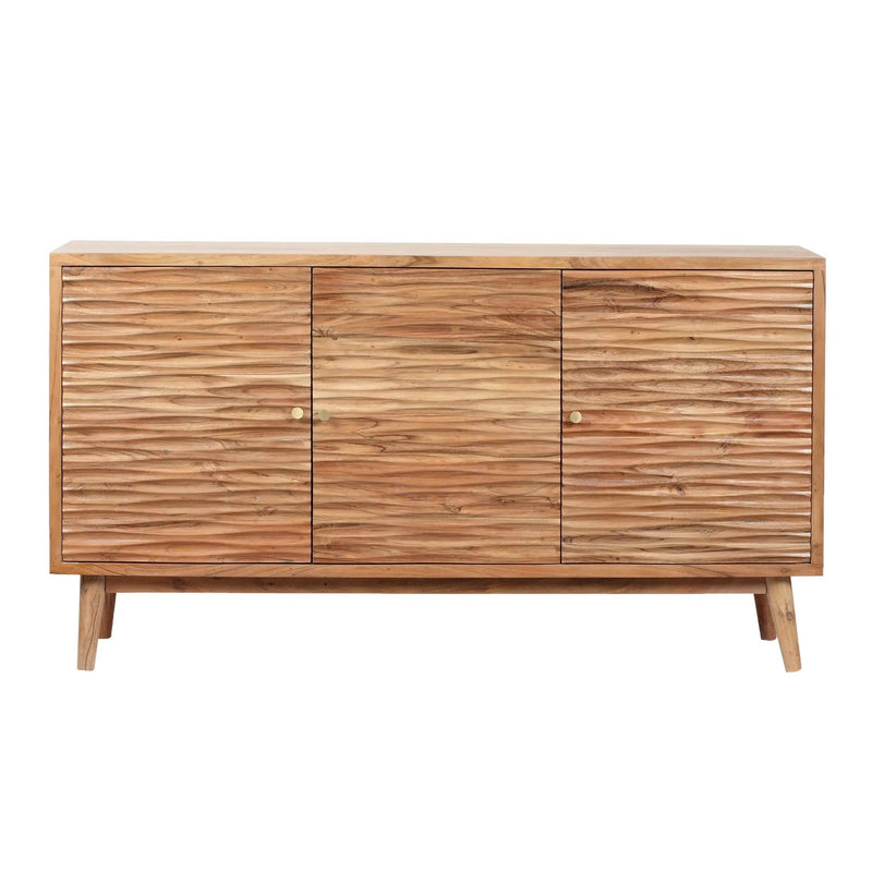 Boho Handcrafted 3 Door Sideboard, Carved Texture & Artisanal Charm - Natural by HouseOfZazla