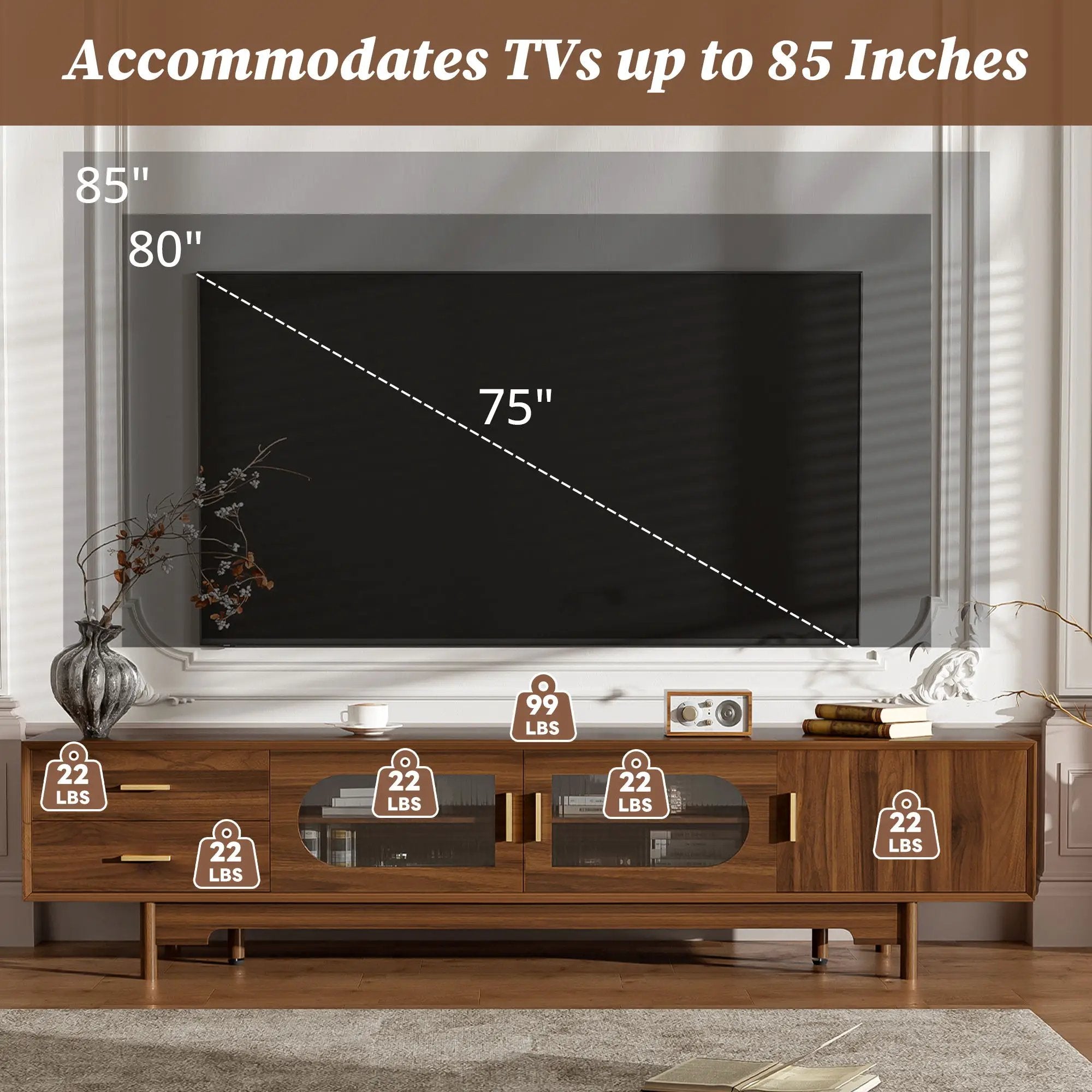Modern TV Stand With Fluted Glass Doors & 2 Drawers by HouseOfZazla
