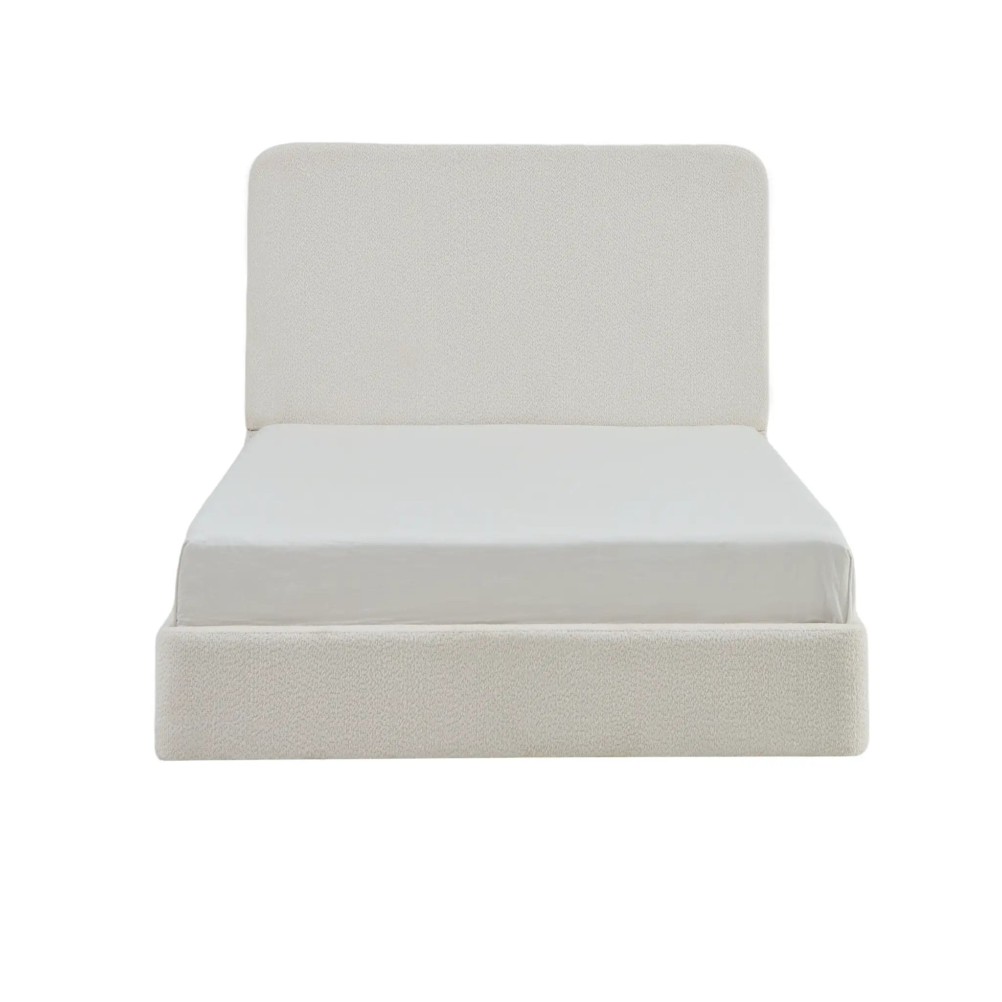 Canter Tall Headboard Upholstered Bed in Pearl White Chenille, Queen Size by HouseOfZazla