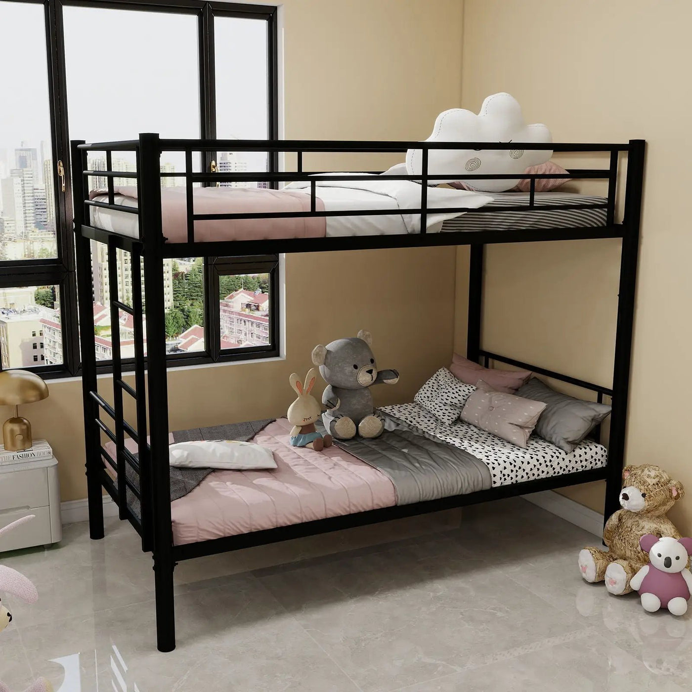Metal Bunk Bed For Kids, Convertible Bedframe With Ladders & Guardrail by HouseOfZazla