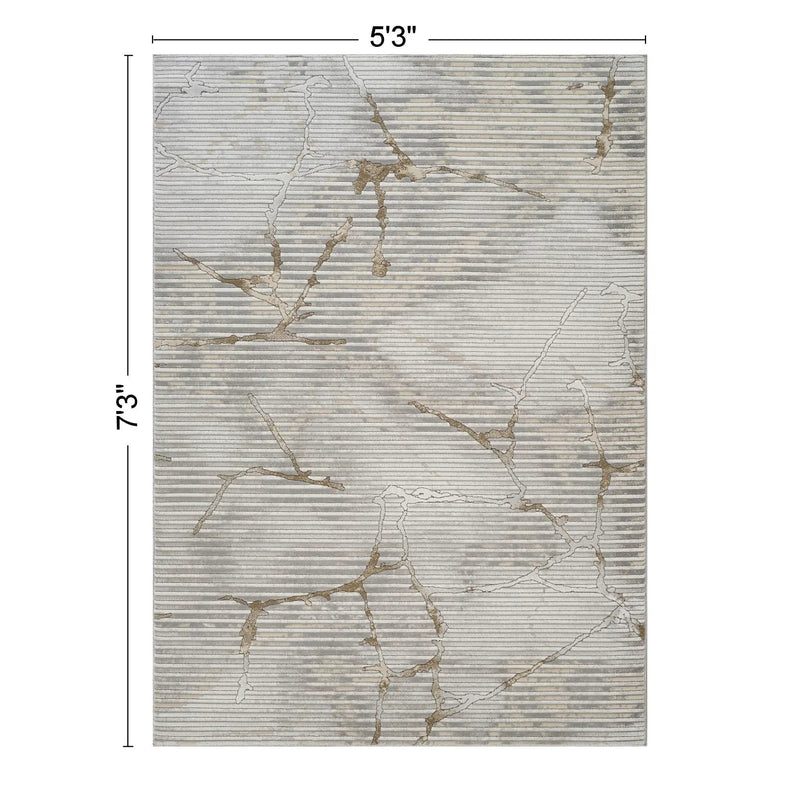 Geometrix - 5'3" X 7'3" Area Rug With Geometric, 3D Effect - Ivory / Gray by Unique Piece Furniture