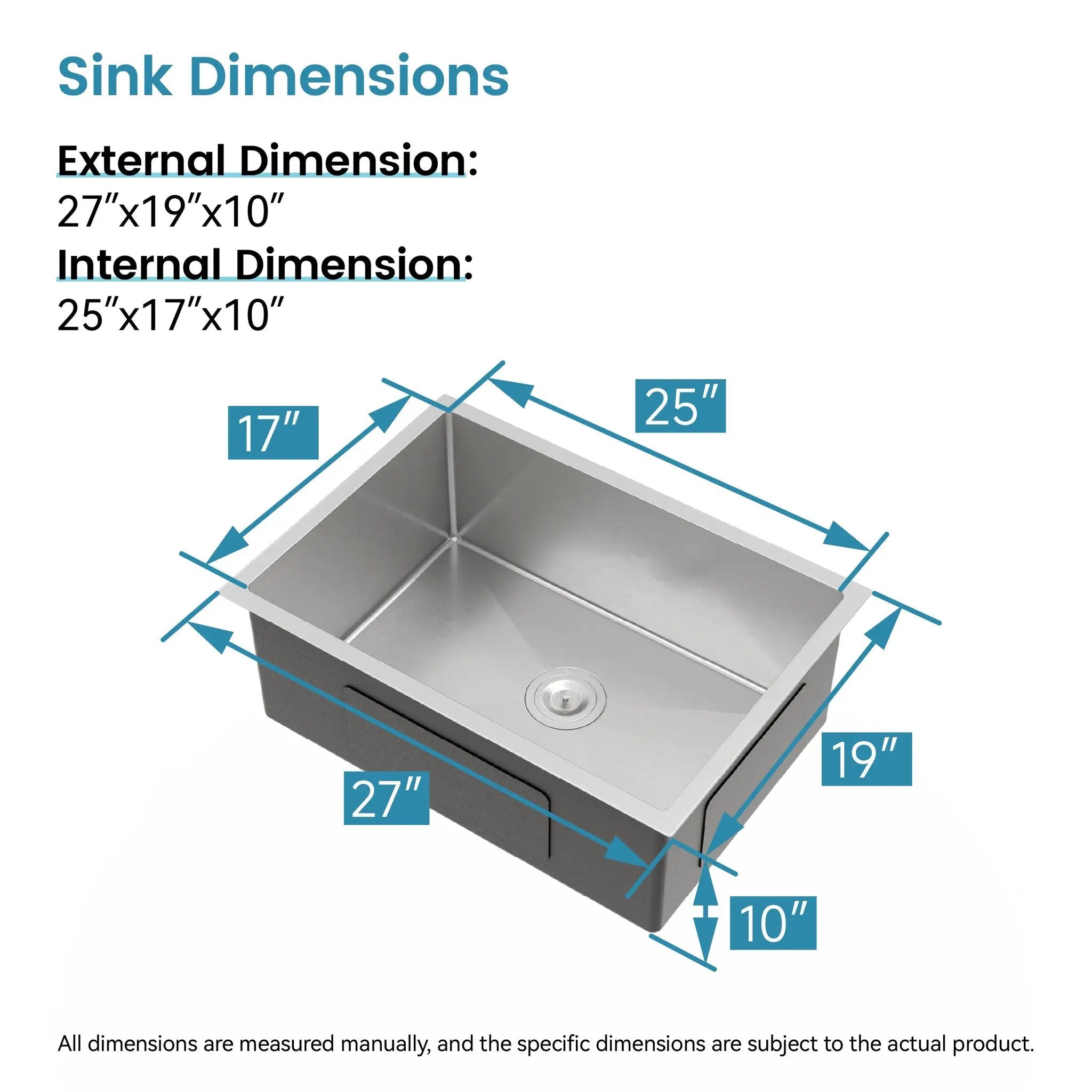 Stainless Steel Kitchen Sink, 27″x19″ Single Bowl, Undermount Handmade Sink in Brushed Nickel by HouseOfZazla