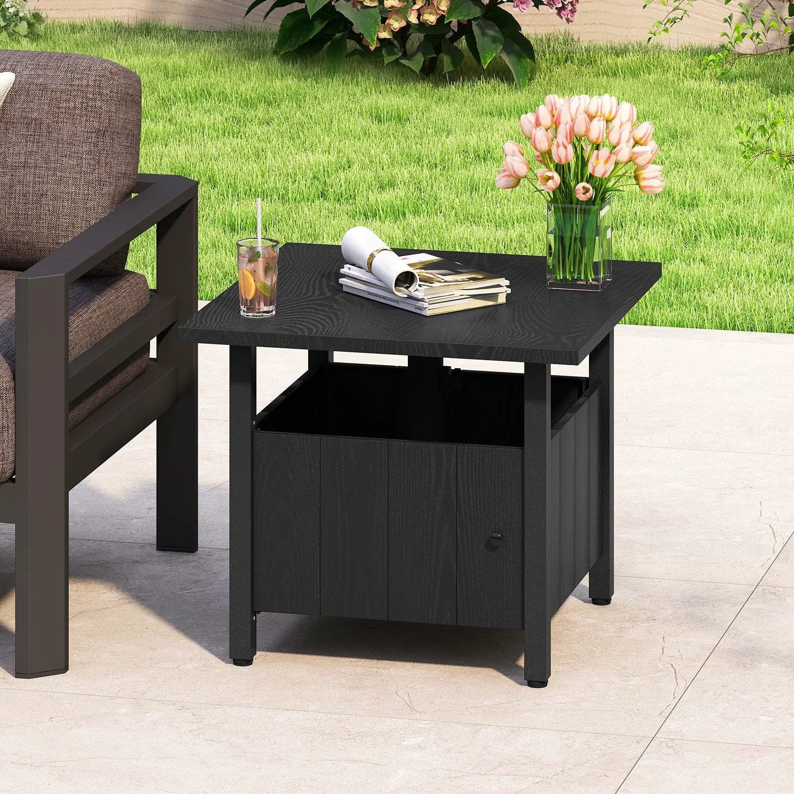 Outdoor Side Table with 1.89" Umbrella Hole Patio Umbrella Table Base Stand-Black by DirectDeals