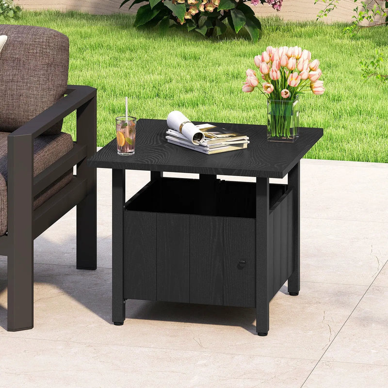 Outdoor Side Table with 1.89" Umbrella Hole Patio Umbrella Table Base Stand-Black by DirectDeals