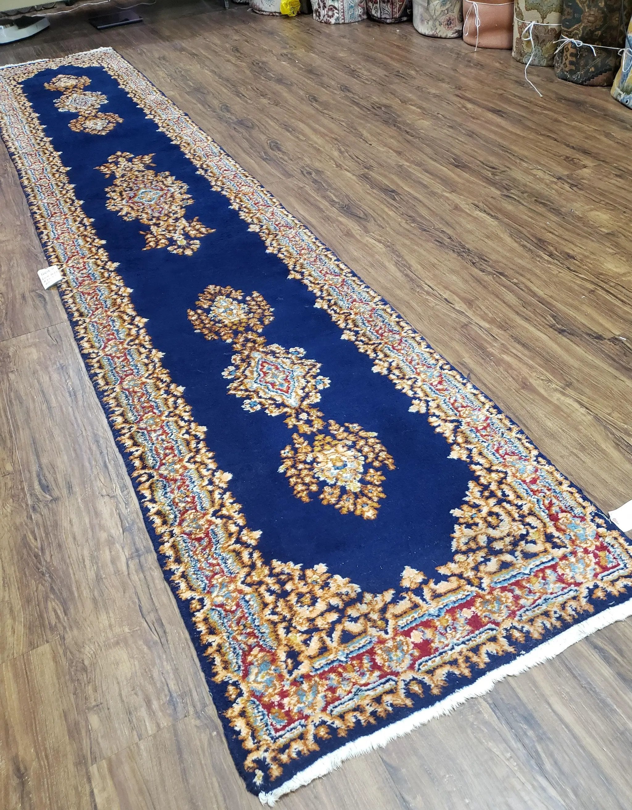 Semi Anique Dark Blue Persian Kerman Runner, 2'7" x 13'5" by Jewel Rugs