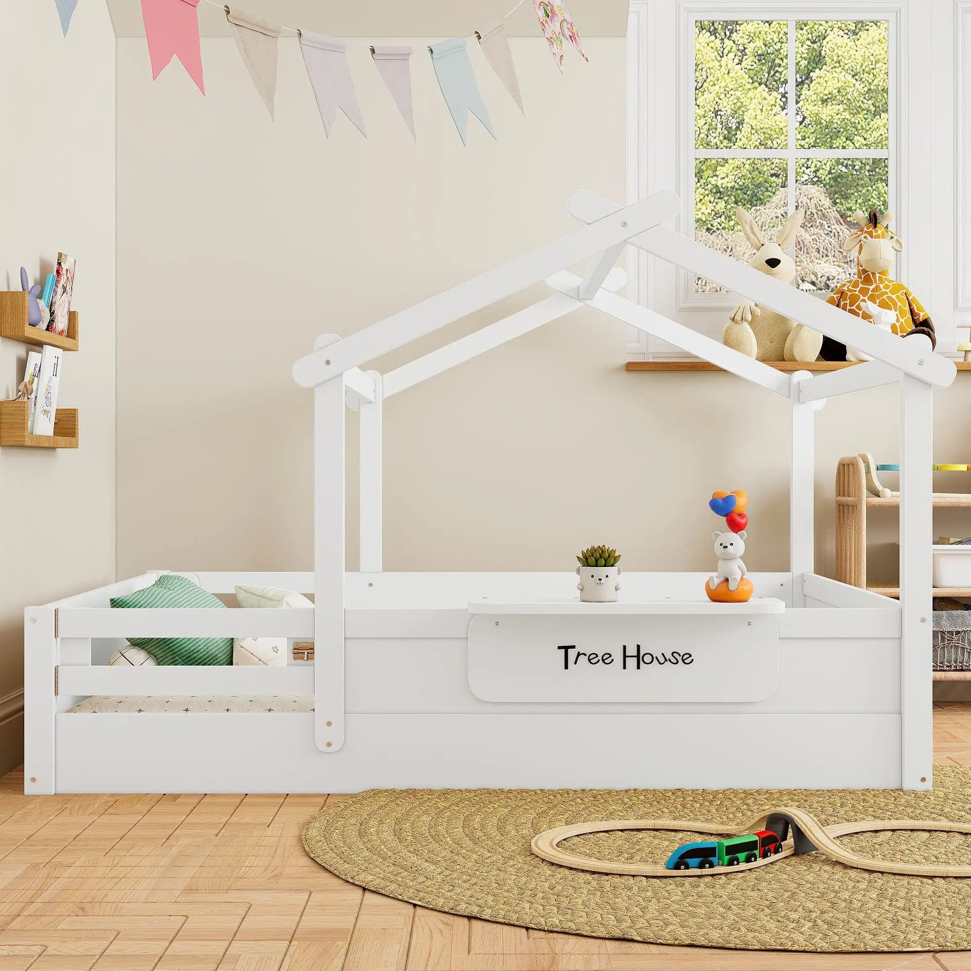Full Size Floor Bed with Guardrails and Roof by HouseOfZazla