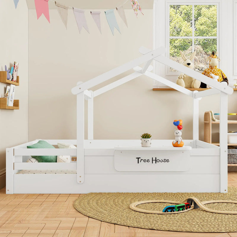 Full Size Floor Bed with Guardrails and Roof by HouseOfZazla