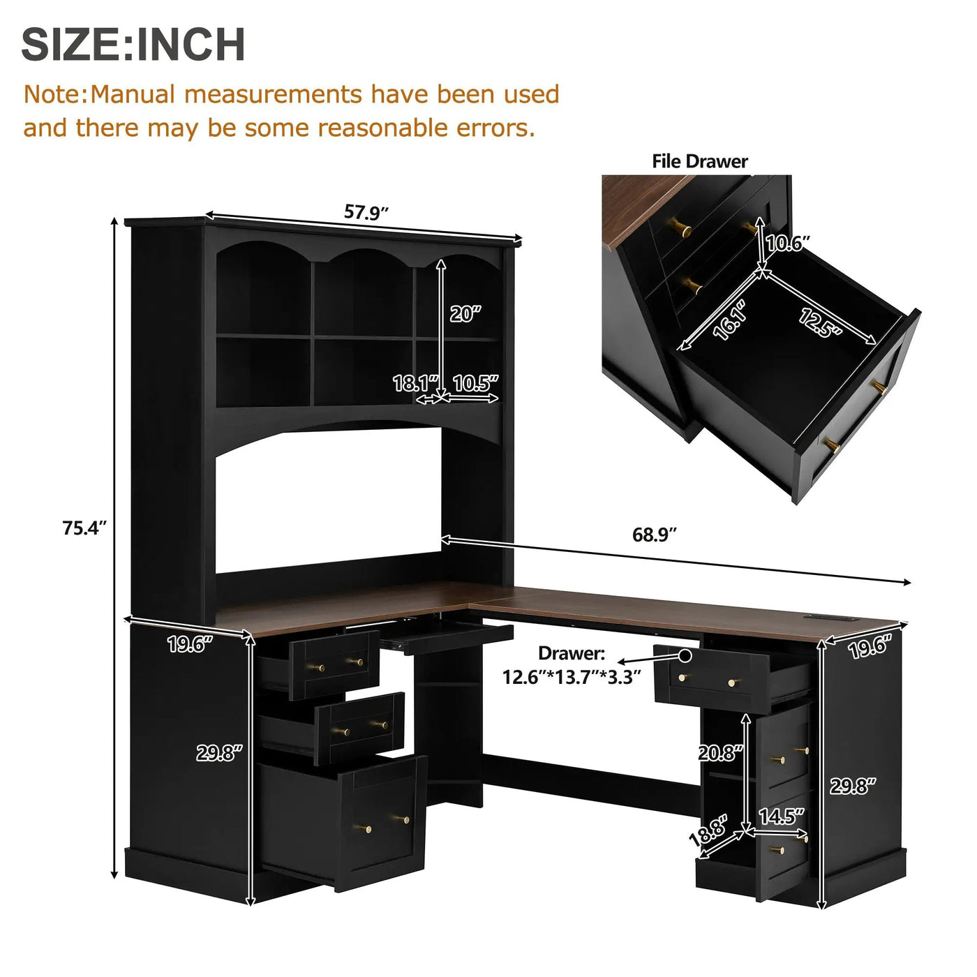 Space-Saving L-Shaped Computer Desk with Keyboard Tray & Charging Stations by HouseOfZazla